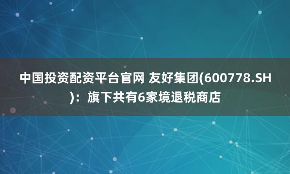 中国投资配资平台官网 友好集团(600778.SH)：旗下共有6家境退税商店